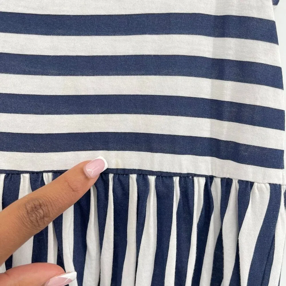 H&M Girls Striped Sleeveless Tank Dress 6-8Y Navy White Cotton Sundress